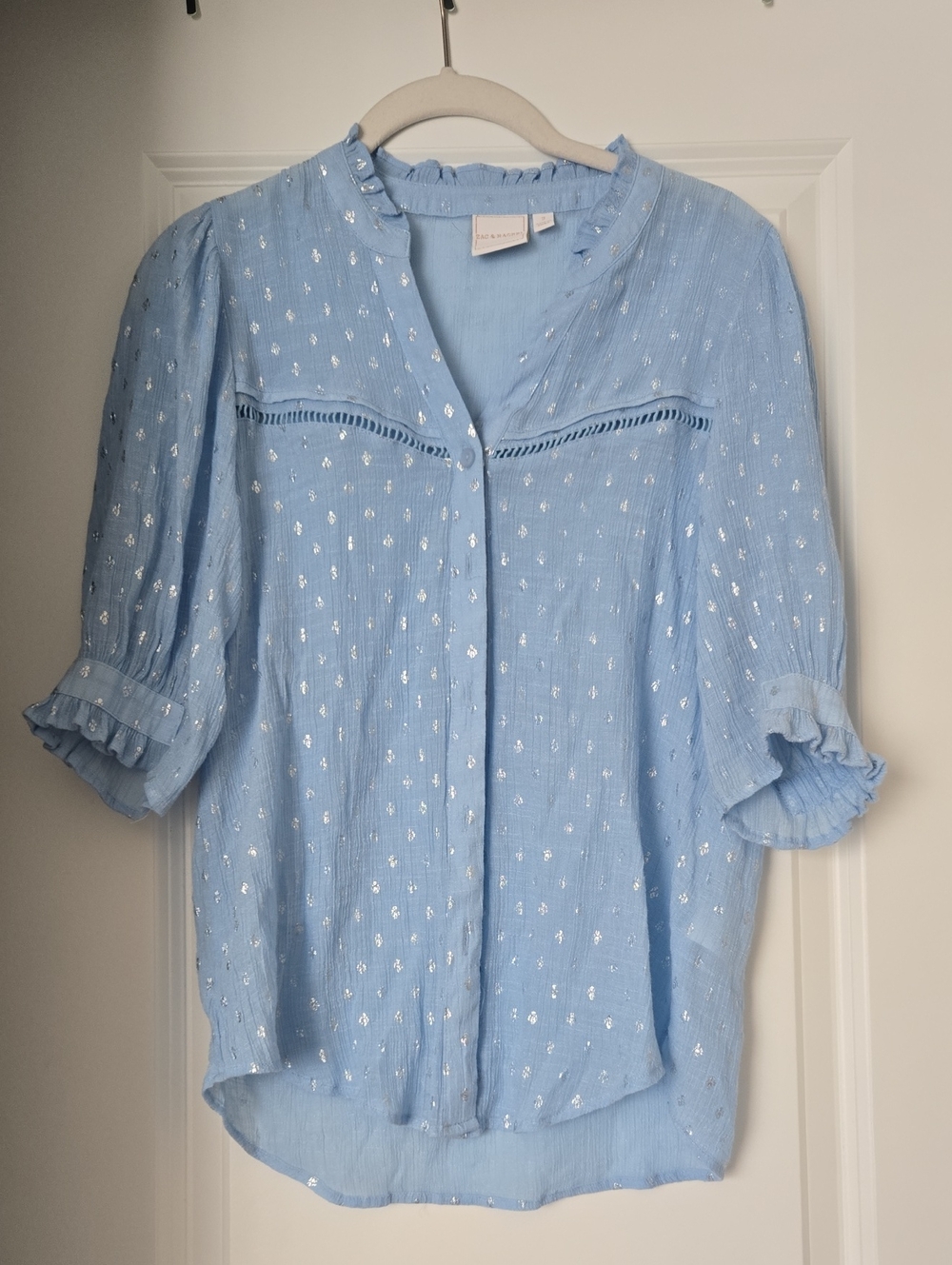 Zac & Rachel Light Blue Metallic Dot Button-Down Blouse